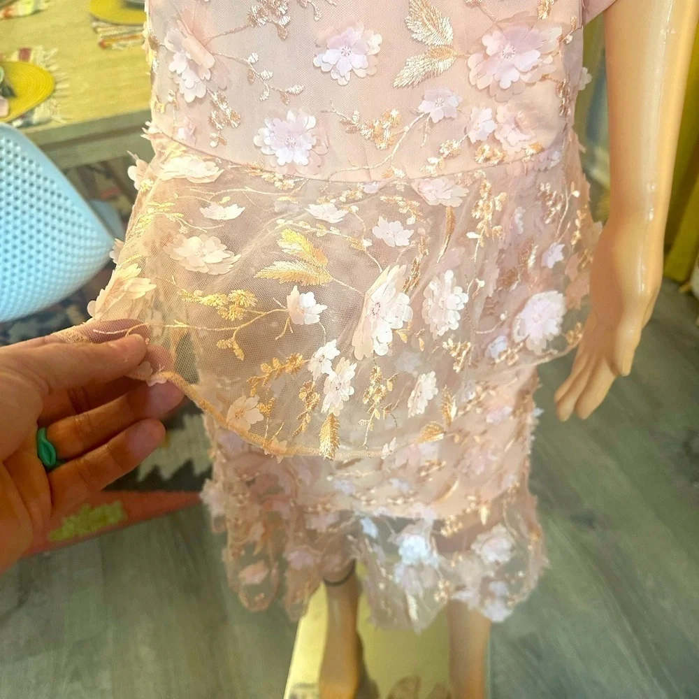 ASOS light pink/nude dainty flower cut out sheer dress sz 4 - NWT